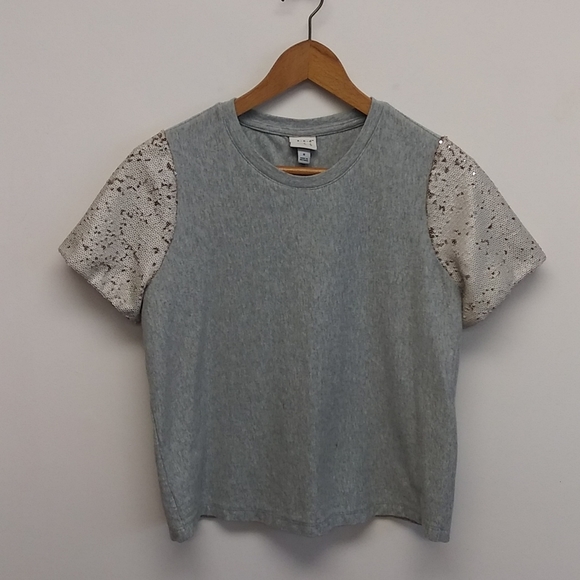A New Day Sequin Sleeve Gray Top - Picture 1 of 12